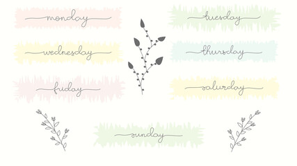  handwritten week days and symbols set. Ink font. Stickers for planner and other. Clipart. Isolated