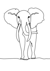 drawing line,  elephant was walking looking for something. Vector illustration