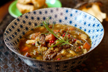 Beef stew with vegetables is perfect to keep warm and happy this winter. This dish was cooked in Berlin Germany around the Christmas holiday season. A hearty dish cooked with love.