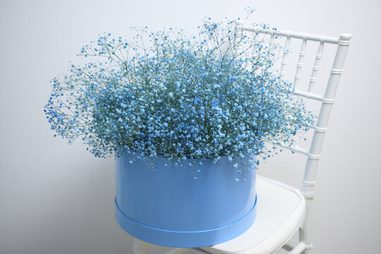 Gift Box With Blue Dried Flowers, On A Shiavari Chair.