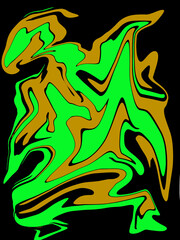 orange and green abstract like bird watercolor luxury pattern fluid liquid light color on black.
