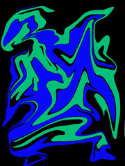 dark blue and light greenish blue abstract like bird watercolor luxury pattern fluid liquid color on black.