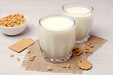 Milk pine nut in glass