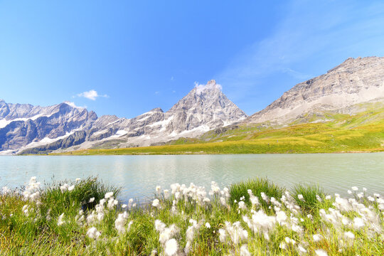 The Matterhorn seen from the Tramail lakes, above Cervinia in the Aosta valley