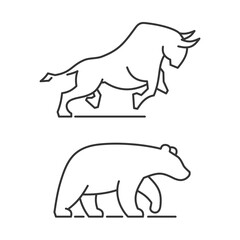 Obraz na płótnie Canvas Bear and Bull Icons Set on White Background. Vector