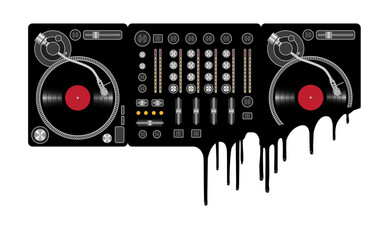 Vector illustration. DJ mixer is melting. Illustration for club parties, concerts, albums, prints.