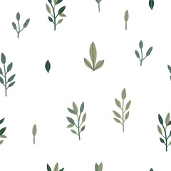 Green leaves seamless pattern. Greenery vector background. Botanical pattern with plants and leaves