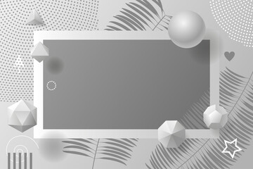 Vector background. Frame with geometrical 3D figures. Top view.