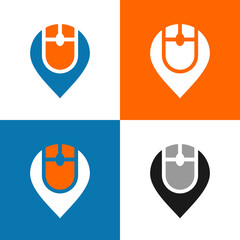 Map pin and mouse logo icon design template elements, computer shop symbol