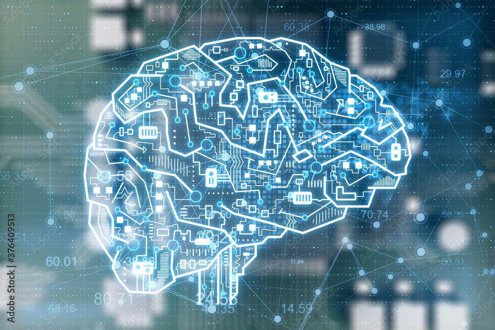 Poster creative circuit brain on virtual screen