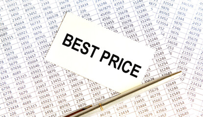 Obraz premium Inscription in the notebook BEST PRICE, around graphics, glasses and pen.