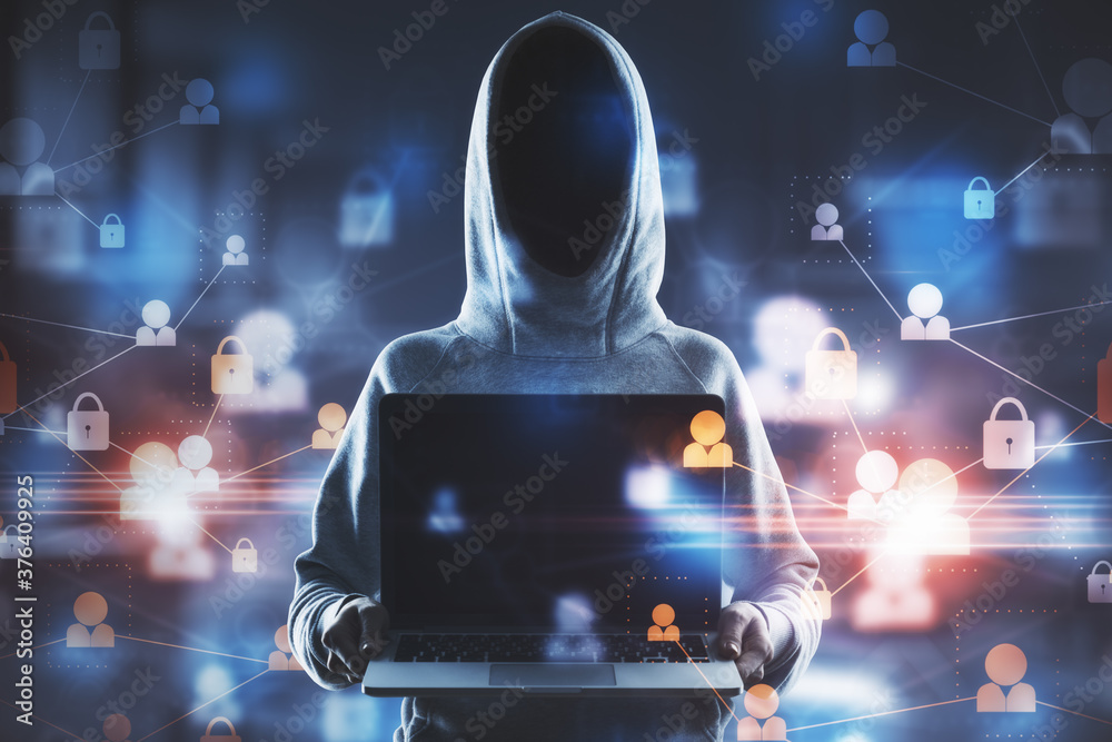 Aufkleber Cyber attack in process with hacker
