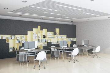 Modern hipster office interior with computers