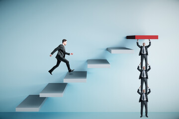 Businessman runing on stairs to success
