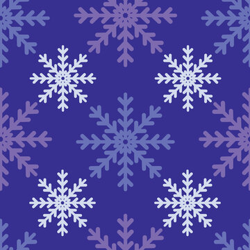 Tonal blue and white snowflakes on a blue background. Seamless vector repeat pattern. Great for holidays, christmas, home decor, wrapping, fashion, scrapbooking, wallpaper, gift, kids, apparel.