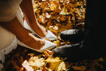 bride and groom legs