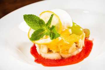 vegetarian fruit dessert with mint