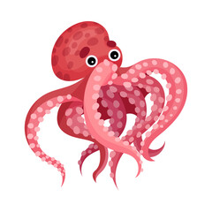 Cute Octopus with Tentacles as Marine Animal Vector Illustration