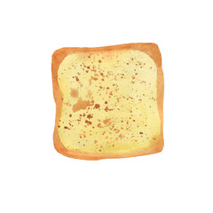 One slice of white wheat bread isolated on a white background. Watercolor hand drawn illustration. Perfect for print, menu decoration, food design, poster, cover.