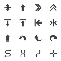 Arrows vector icons set, modern solid symbol collection, filled style pictogram pack. Signs, logo illustration. Set includes icons as curve arrow, left, right, upload, download, transfer, forward