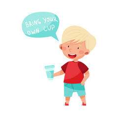 Little Boy Holding His Own Cup Vector Illustration