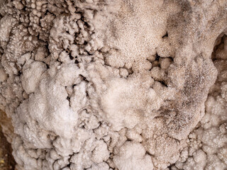 Inside salt walls of the salt mountain cavern, Cardona, Spain. Close up view. Natural background texture.