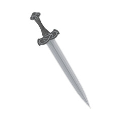 Sword with Handle with Scandinavian Ornament and Sharp Blade as Norway Attribute Vector Illustration