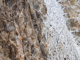 Outside salt walls of the salt mountain, Cardona, Spain. Close up view. Natural background texture.