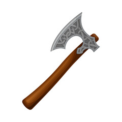 Axe with Wooden Handle and Sharp Blade as Norway Attribute Vector Illustration