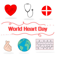 Set world heart day concept, happy family with heartbeat, stethoscope, heart, world map,
Heart wave.
