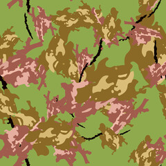 UFO camouflage of various shades of green, brown, red and pink colors