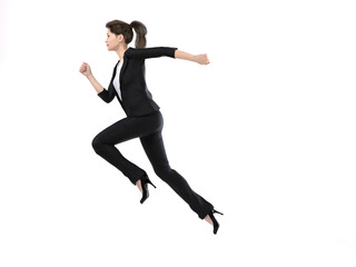 Fototapeta na wymiar 3D Render : A businesswoman is running with white background