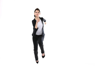 3D Render : A businesswoman is running with white background