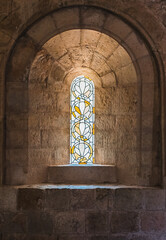 Stained glass windows in the Thonoret abbey in the Var in France