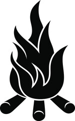 Fire flame icon. Black icon isolated on white background. Fire flame silhouette. Monochrome simple icon. 