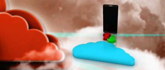 3d illustration uploading downloading arrow with mobile