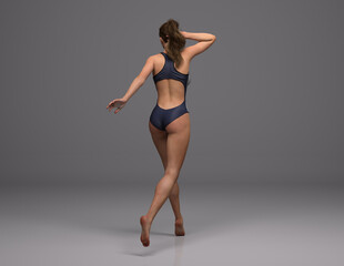 Fototapeta na wymiar 3D Render : Pin-up girl in swimsuit pose action