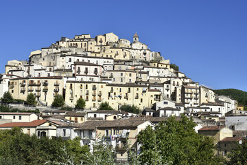 Fototapeta premium Panoramic view of Calvello, an old town in the mountains of the Basilicata region, Italy.