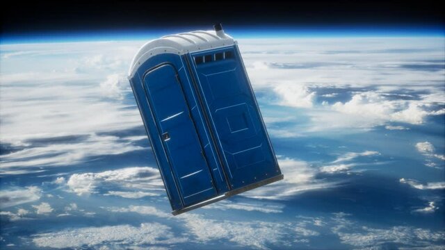 Portable street WC toilet cabin on Earth orbit. elements furnished by Nasa