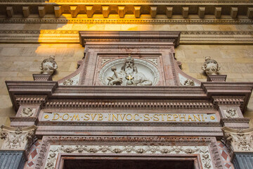 View of the entrance portal of St. Stephen's Basilica in Budapest. Hungary