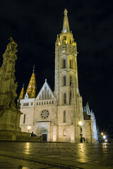 Fototapeta na wymiar Night view of the Church of St. Matthias in Budapest. Hungary