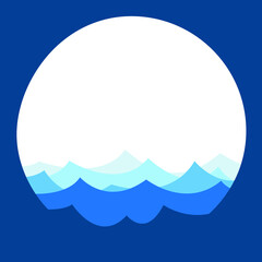 Marine frame papercut immitation vector illustration. View of the underwater world through the porthole of a submarine in paper cut style. Vector papercut wave in round frame.