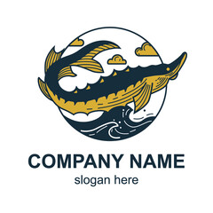 Sturgeon fish logo for production of caviar.