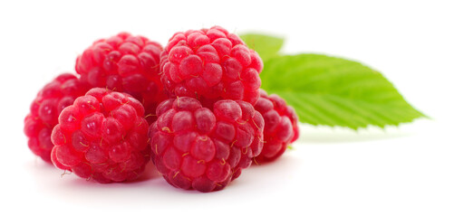 Raspberries and leaves.