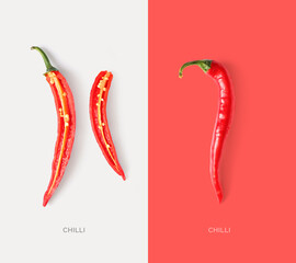 Creative layout made of chilli pepper. Flat lay. Food concept.