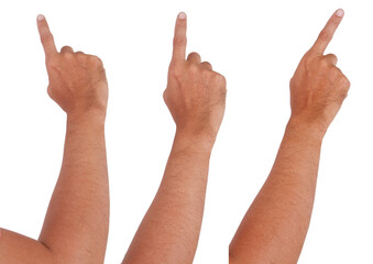 Group of Male asian hand gestures isolated over the white background. Pointing Action.