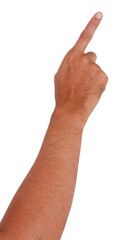 Male asian hand gestures isolated over the white background. Pointing Action.