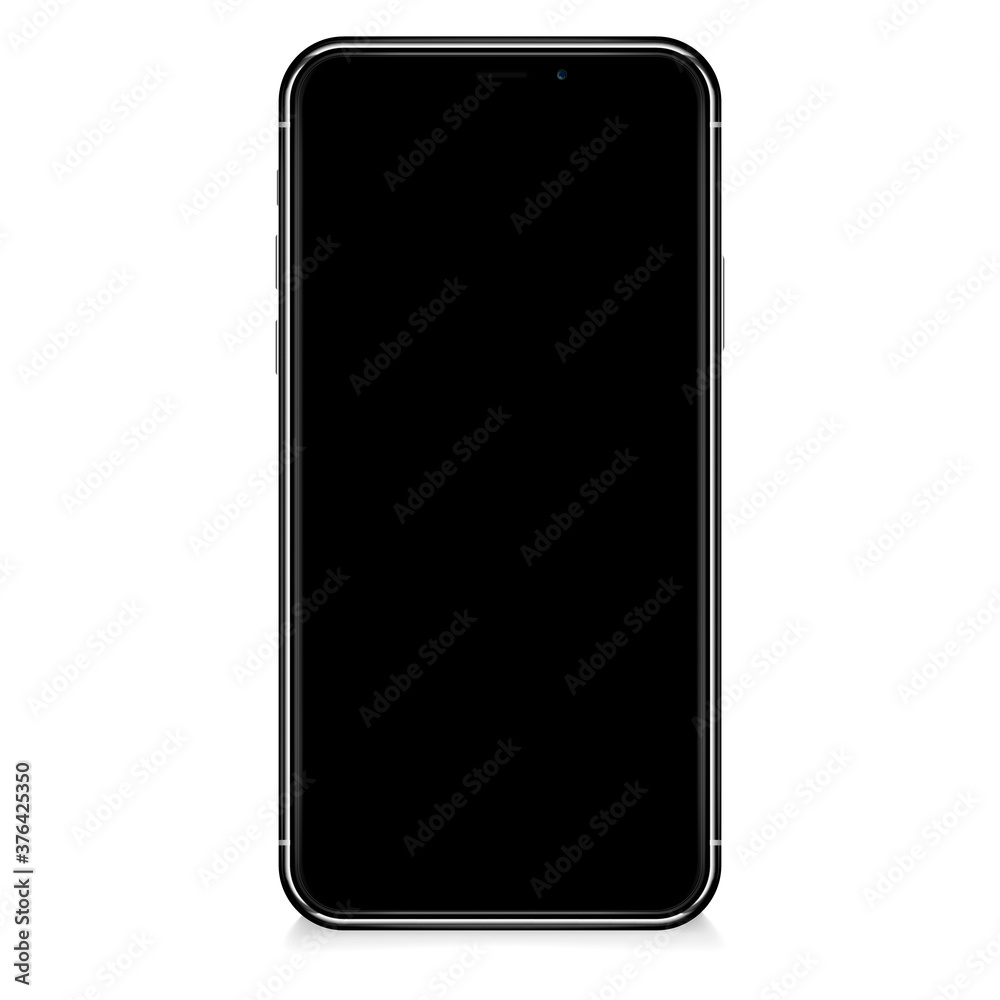 Poster Realistic smartphone mockup. Cellphone frame with blank display, front view. Vector EPS 10.