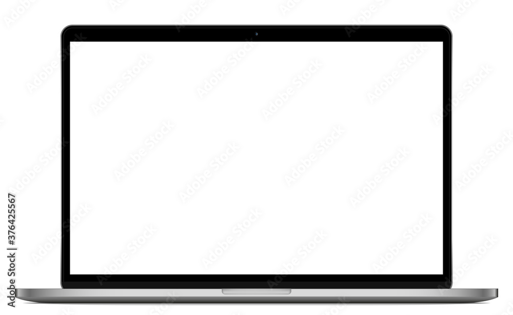 Poster Laptop computer vector realistic illustration isolated on white background. Desktop mock up computer monitor. Realistic vector mockup on black backdrop. EPS 10