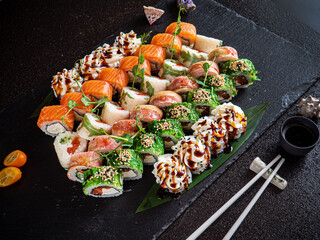sushi on the black background